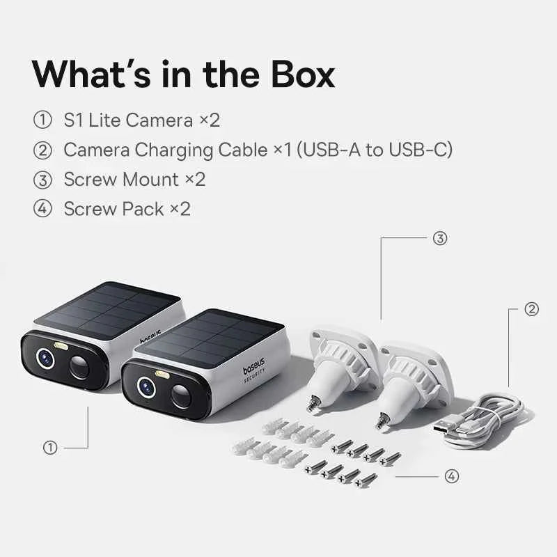 Baseus Security S1 Lite Solar Security Camera Wireless Outdoor Camera Continuous Power 2K Resolution 135°FOV IP67 Wifi Camera - Limetastore