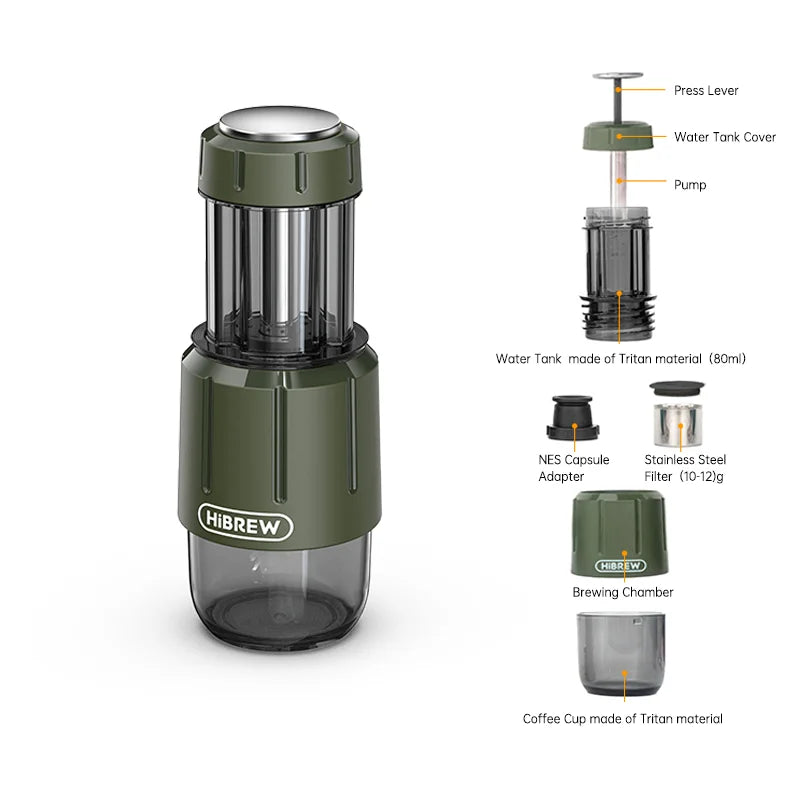 HiBREW H4D Manual Portable Espresso Maker – 3-in-1 Multi-Capsule & Ground Coffee Machine