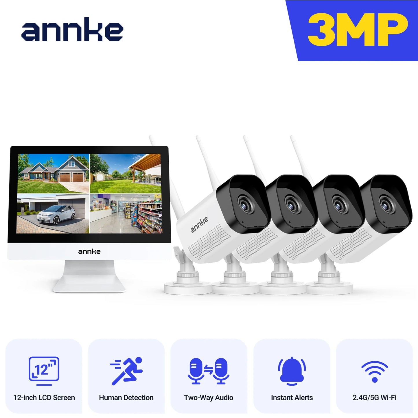 ANNKE 8MP 4K Wireless CCTV System | 10CH NVR, Dual‑Band WiFi, Two‑Way Audio, IR Night Vision