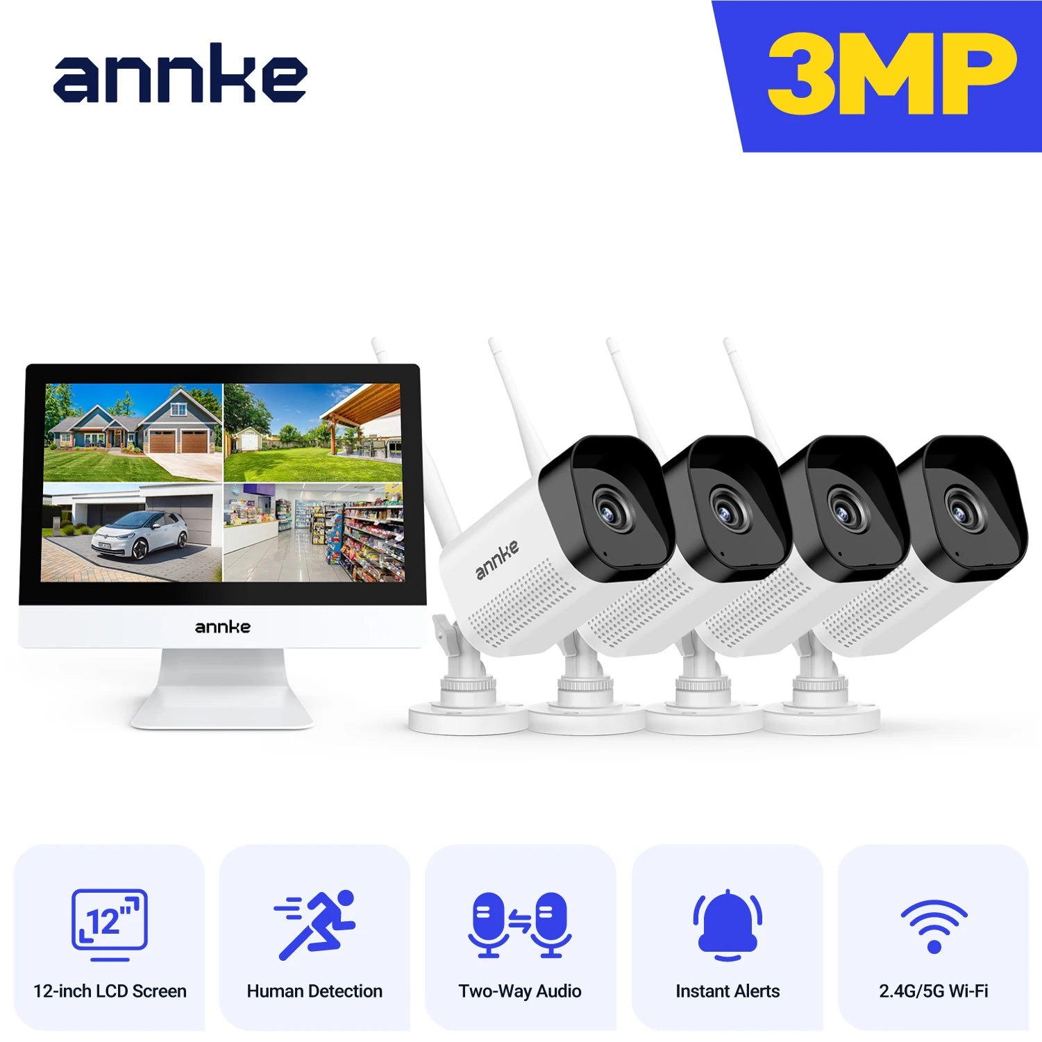 ANNKE 8MP 4K Wireless CCTV System | 10CH NVR, Dual‑Band WiFi, Two‑Way Audio, IR Night Vision