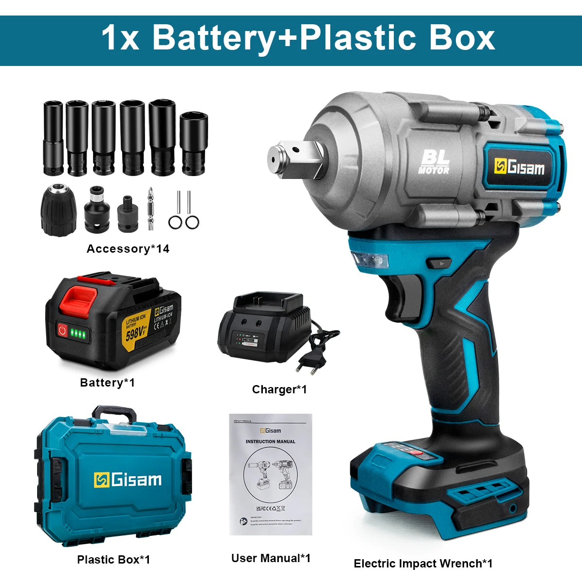 Gisam 2000N.m Brushless Impact Wrench 1/2"