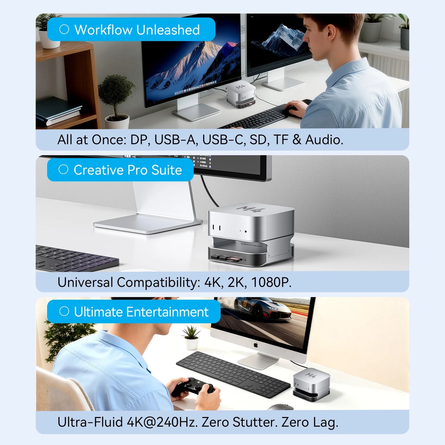 Vention USB‑C Dock for Mac Mini M4/M4 Pro | DP 4K240Hz, M.2 NVMe, USB 3.2 10Gbps, SD/TF