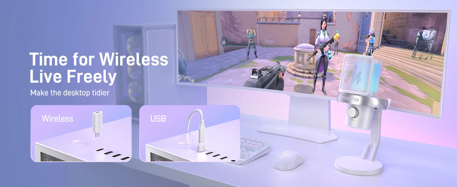 Maono DM40 – Wireless USB Condenser Microphone | AI Voice Changer, Noise Reduction & RGB Mic for Gaming, Streaming & PC Recording