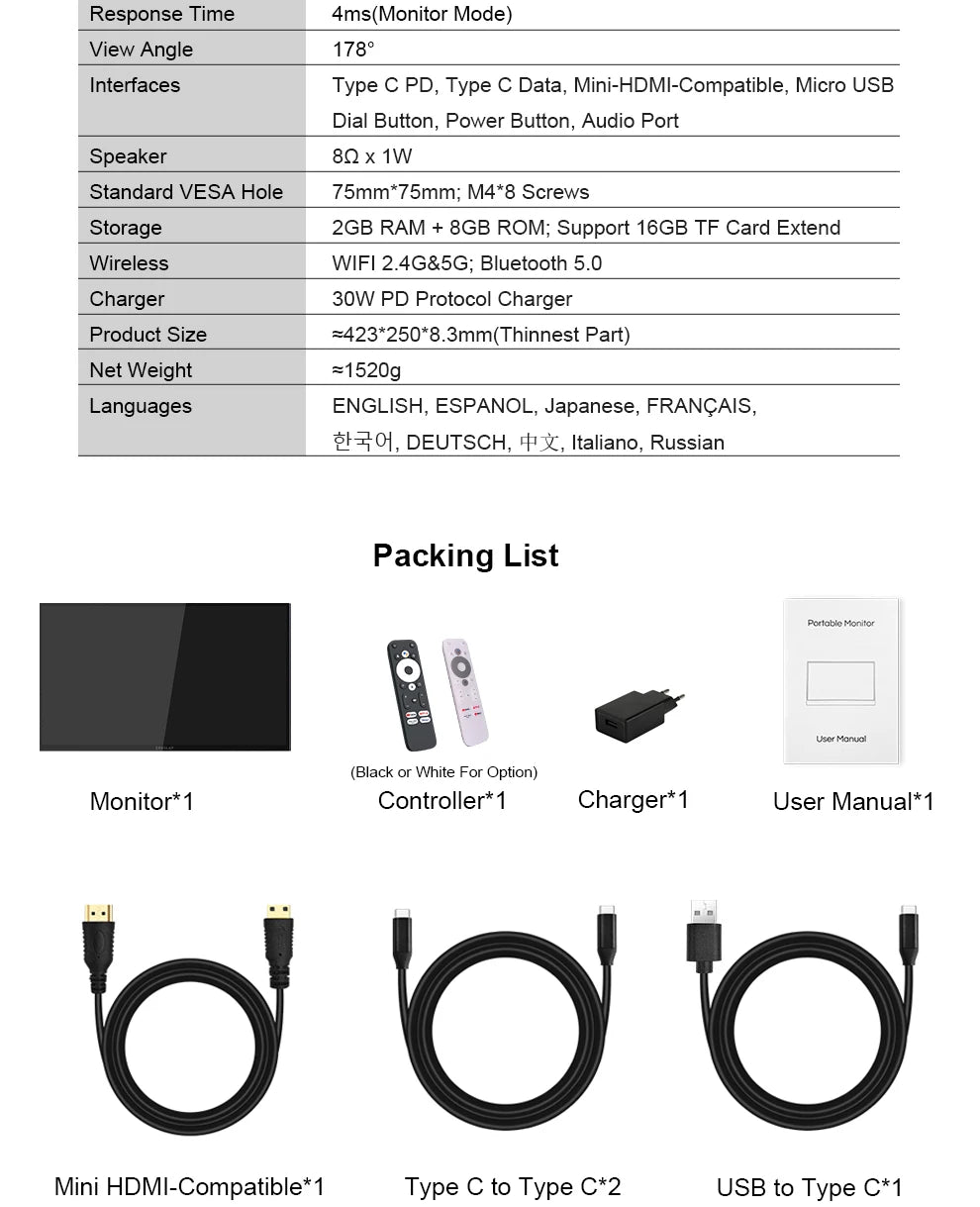 ZEUSLAP 18,5" pametni prenosni zaslon | Google TV, zaslon na dotik, USB‑C in HDMI