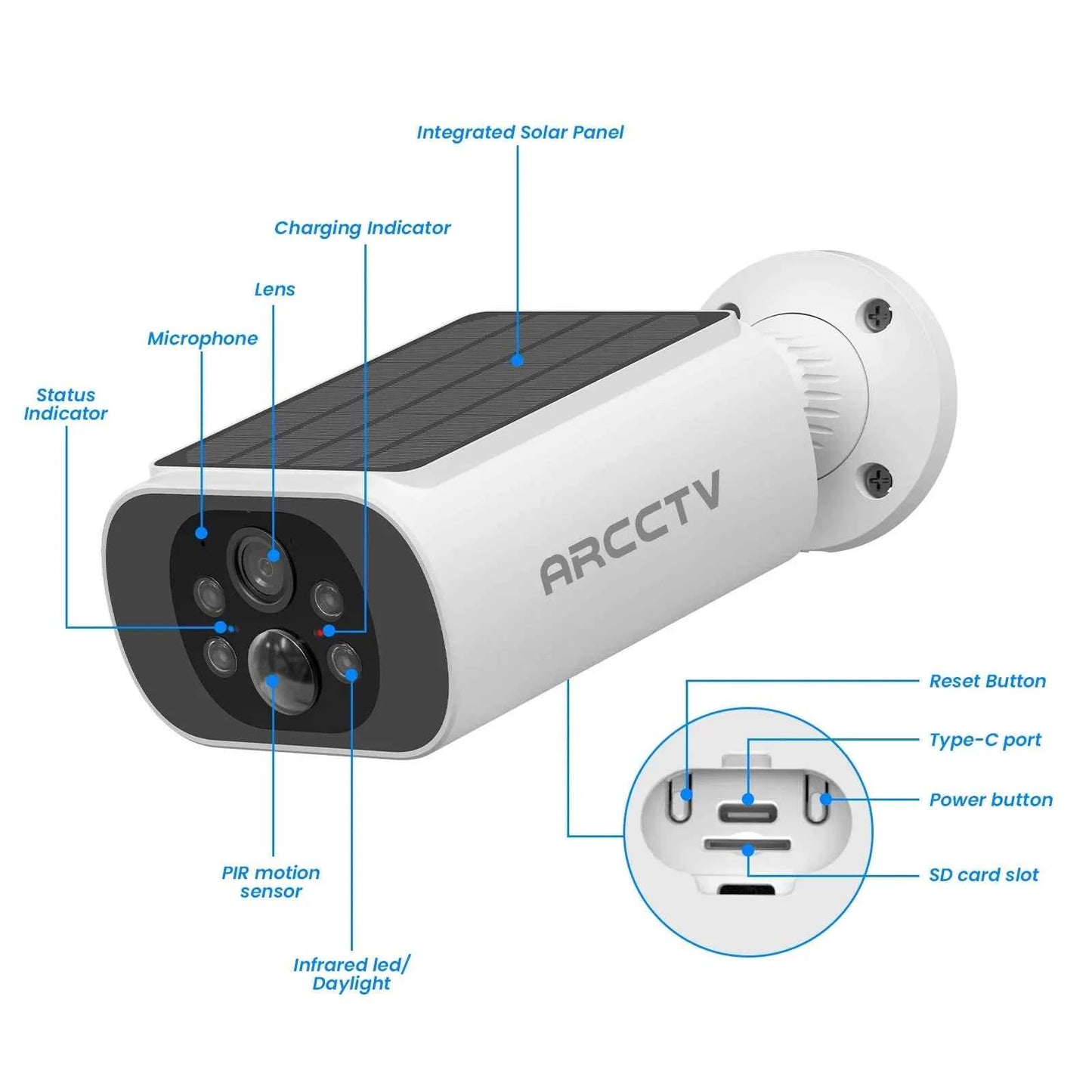 ARCCTV 4MP Solar Camera Outdoor Wireless Security Integrated Solar Wifi Camera Human Detection Color Night Vision Two Way Audio - Limetastore