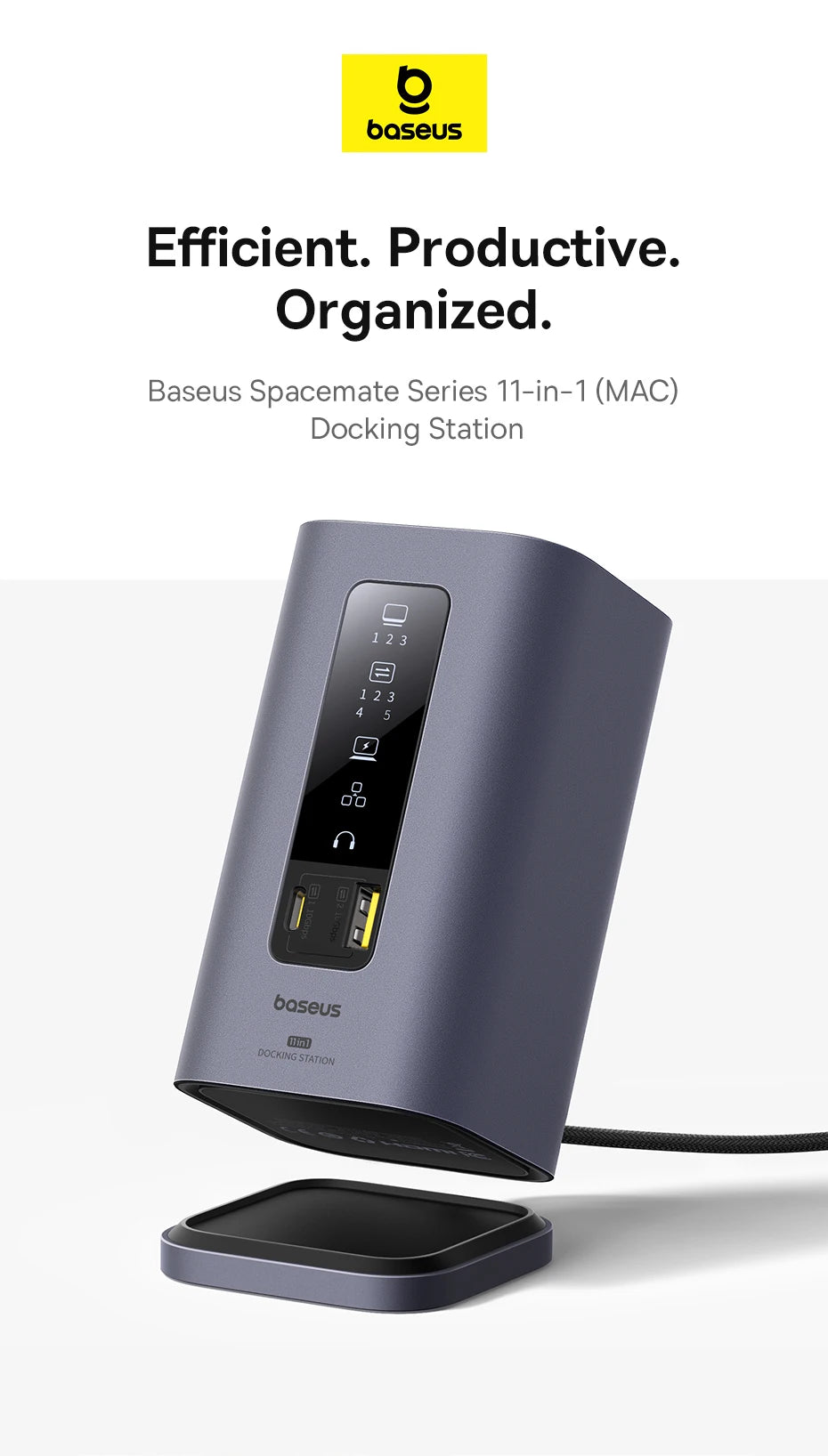 Baseus 11‑in‑1 USB‑C Hub | DP 4K@60Hz, HDMI, Triple Display, RJ45, PD 100W, USB 3.1 Docking Station
