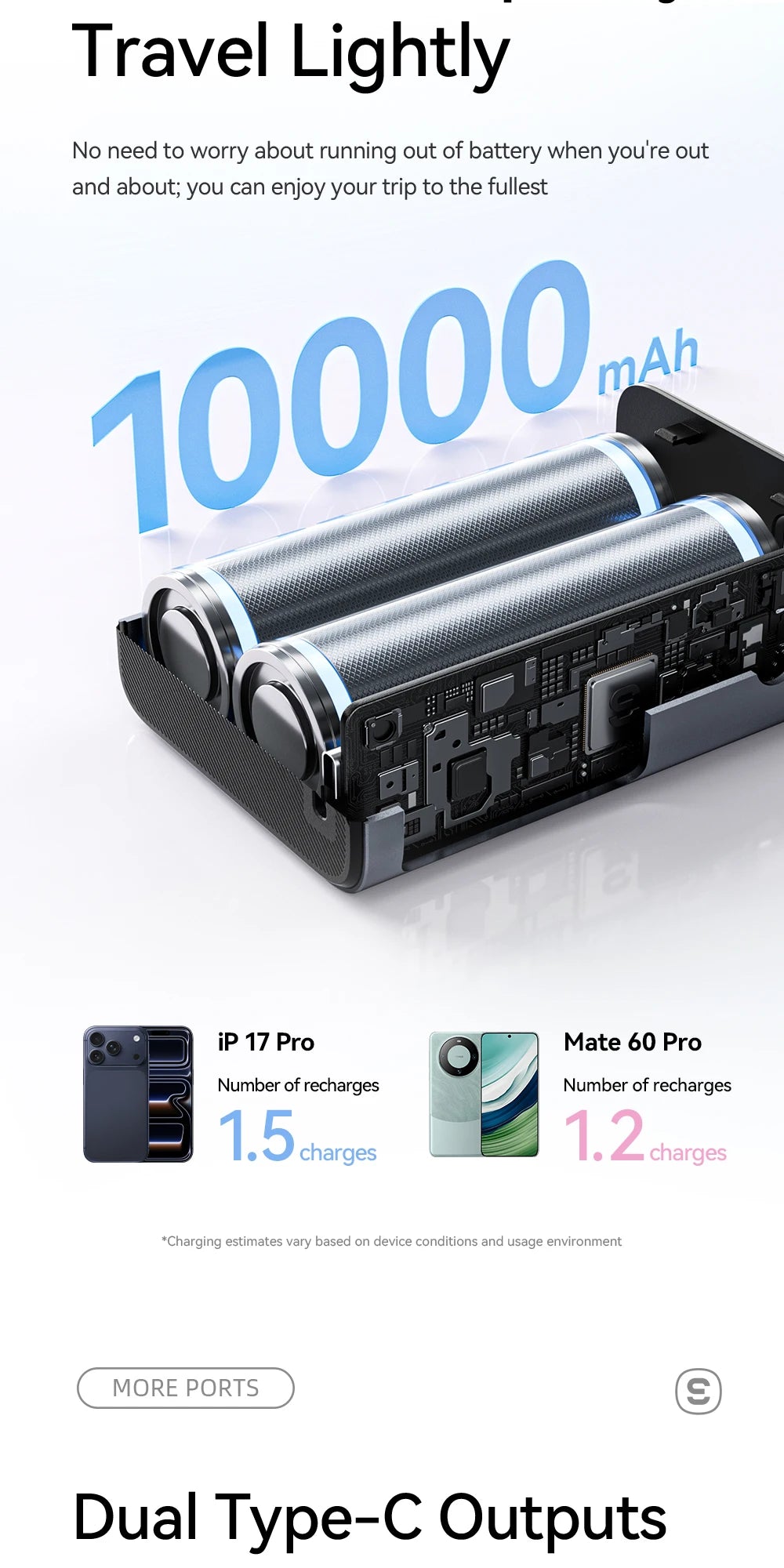 ESSAGER 45W Power Bank 10000mAh with Built-in USB-C Cable