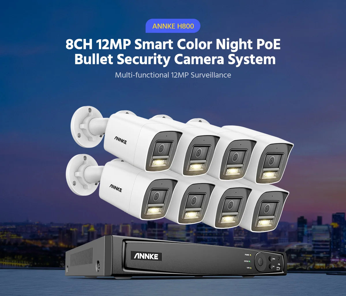 ANNKE 12MP 6K PoE CCTV System | 16CH NVR, Dual‑Light Cameras, Audio, Human & Vehicle Detection