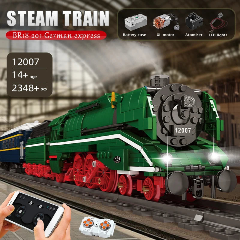 Mould King 12007 Remote Control BR18 201 German Express Train | Motorized Steam Locomotive Building Set - Limetastore