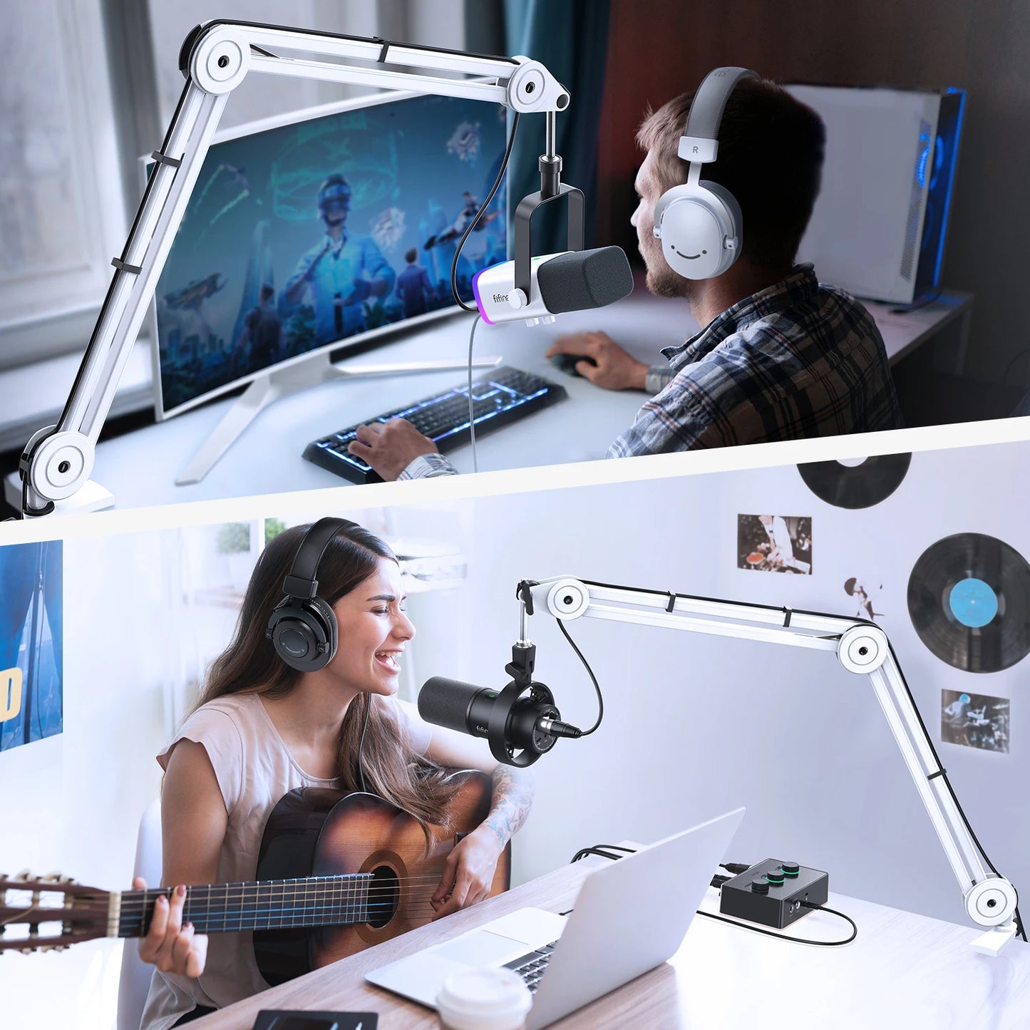 FIFINE BM63W White Heavy-Duty Microphone Boom Arm | Adjustable Articulated Stand