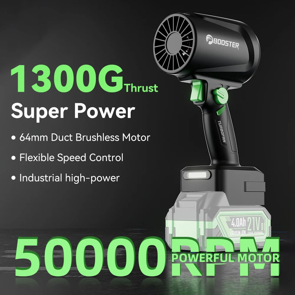 Booster 1300G Turbo Air Blower – 55m/s Brushless Jet Fan | Handheld High‑Power Leaf & Dust Blower