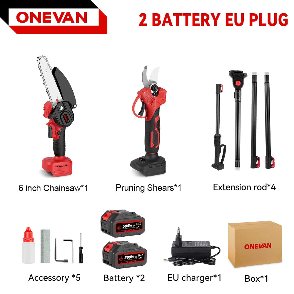 3‑in‑1 Brushless Telescoping Pole Chainsaw | Electric Pruner, Hedge Trimmer & Scissors