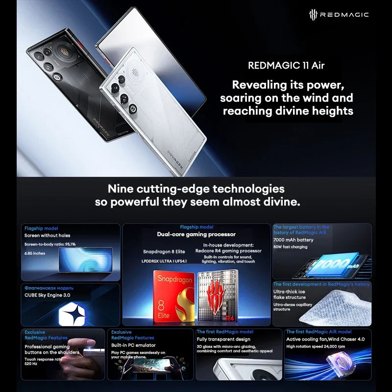 REDMAGIC 11 Air 5G Gaming Phone | Snapdragon 8 Elite & RedCore R4 | 7000mAh Battery | 80W Fast Charge | 144Hz Esports Display - Limetastore