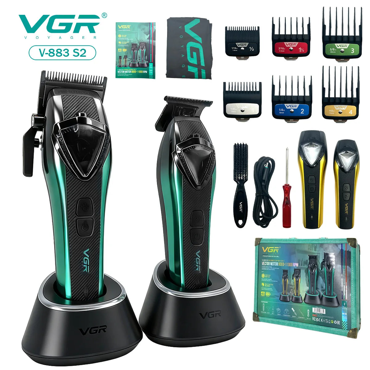 VGR Hair Trimmer Professional Hair Cutting Machine Vector Motor Hair Clipper 11000 RPM Barber Cordless Trimmer for Men V-883 S2
