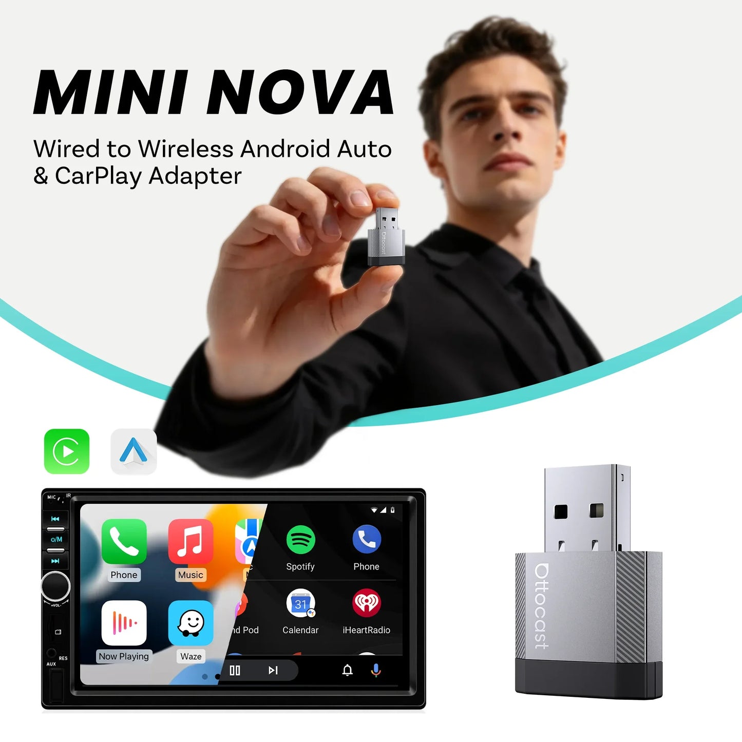 OTTOCAST Mini Nova Wireless CarPlay & Android Auto Adapter