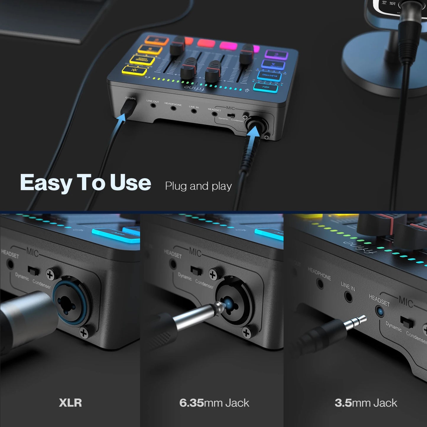 FIFINE AmpliGame SC3 USB Gaming Mixer – XLR Microphone Interface