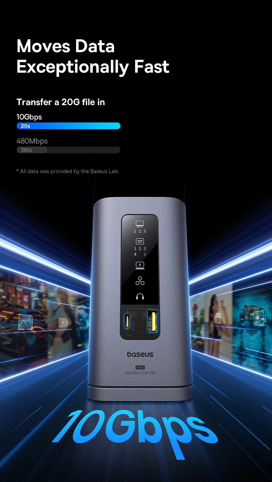 Baseus 11‑in‑1 USB‑C Hub | DP 4K@60Hz, HDMI, Triple Display, RJ45, PD 100W, USB 3.1 Docking Station