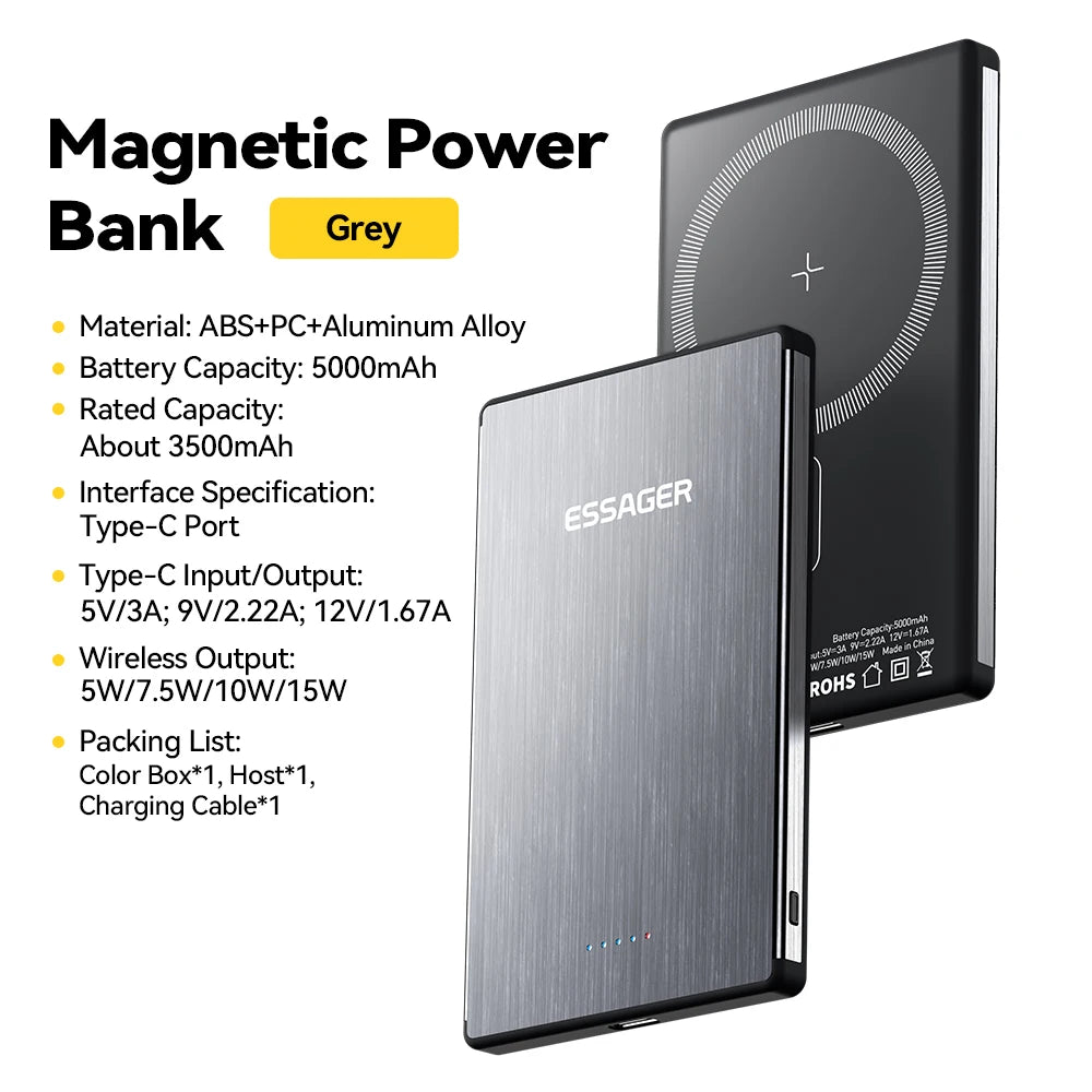 ESSAGER Thin Magnetic Wireless Power Bank 20W 5000mAh MagSafe