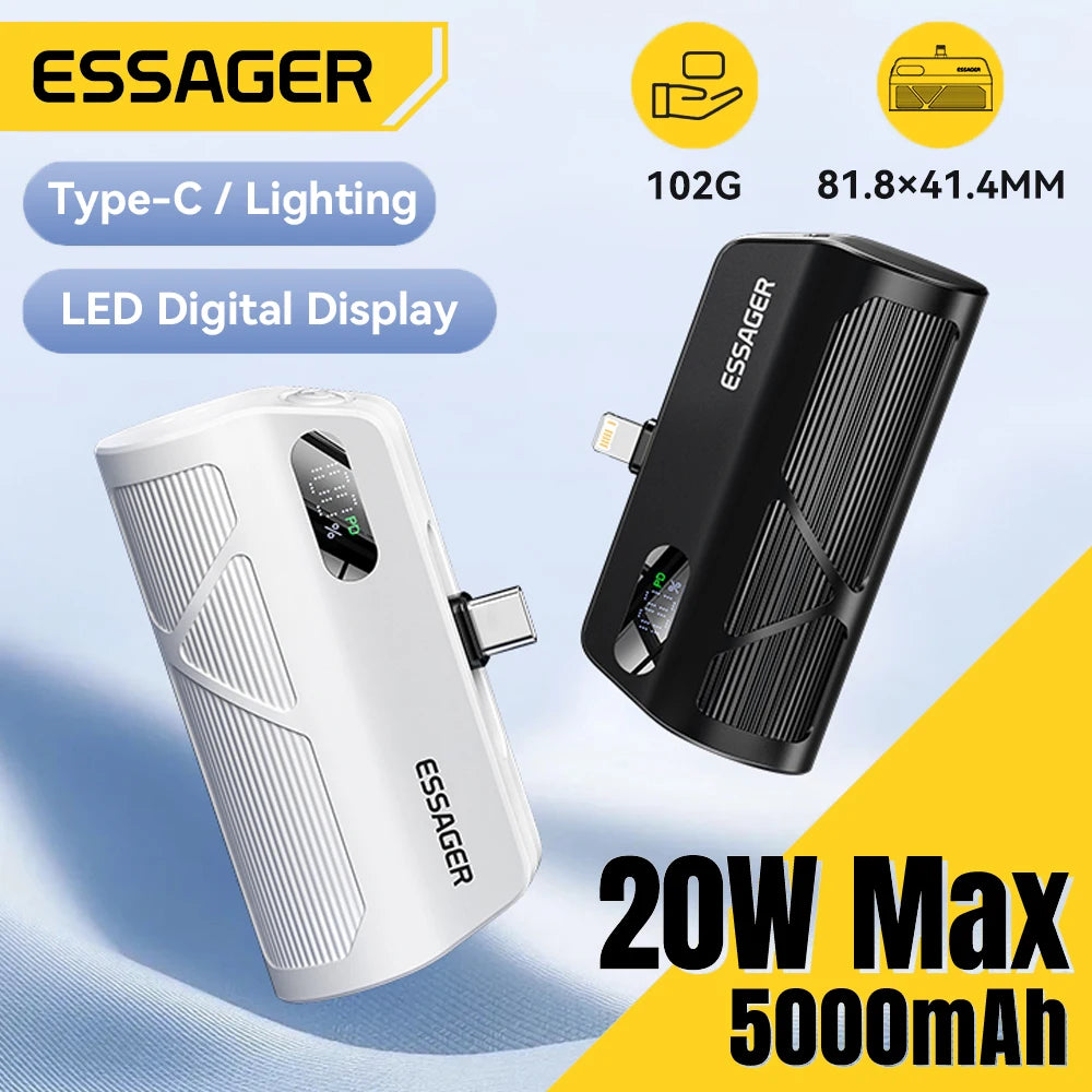 ESSAGER Mini Capsule Power Bank 5000mAh 20W PD Fast Charging