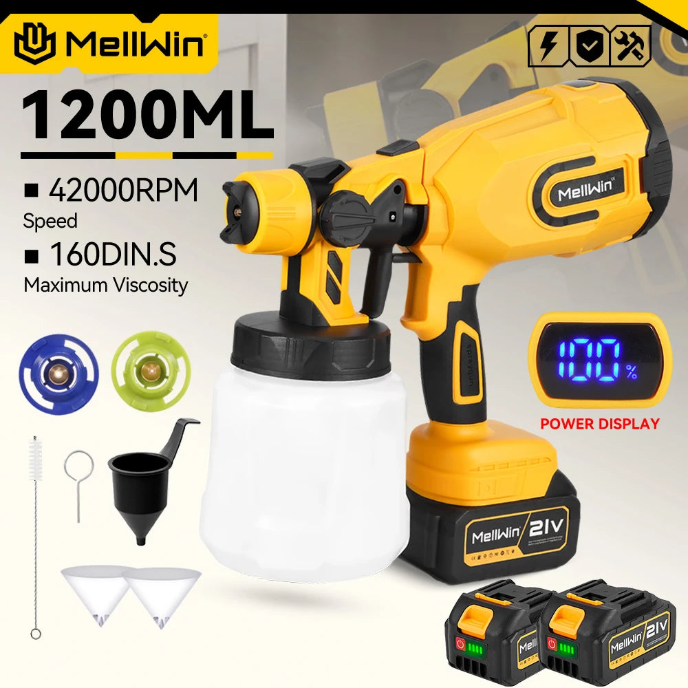 MELLWIN 1200ML Cordless Electric Paint Spray Gun Household Paint Sprayer Car Furniture Sprayer For Makita 18V Battery Pin - Limetastore