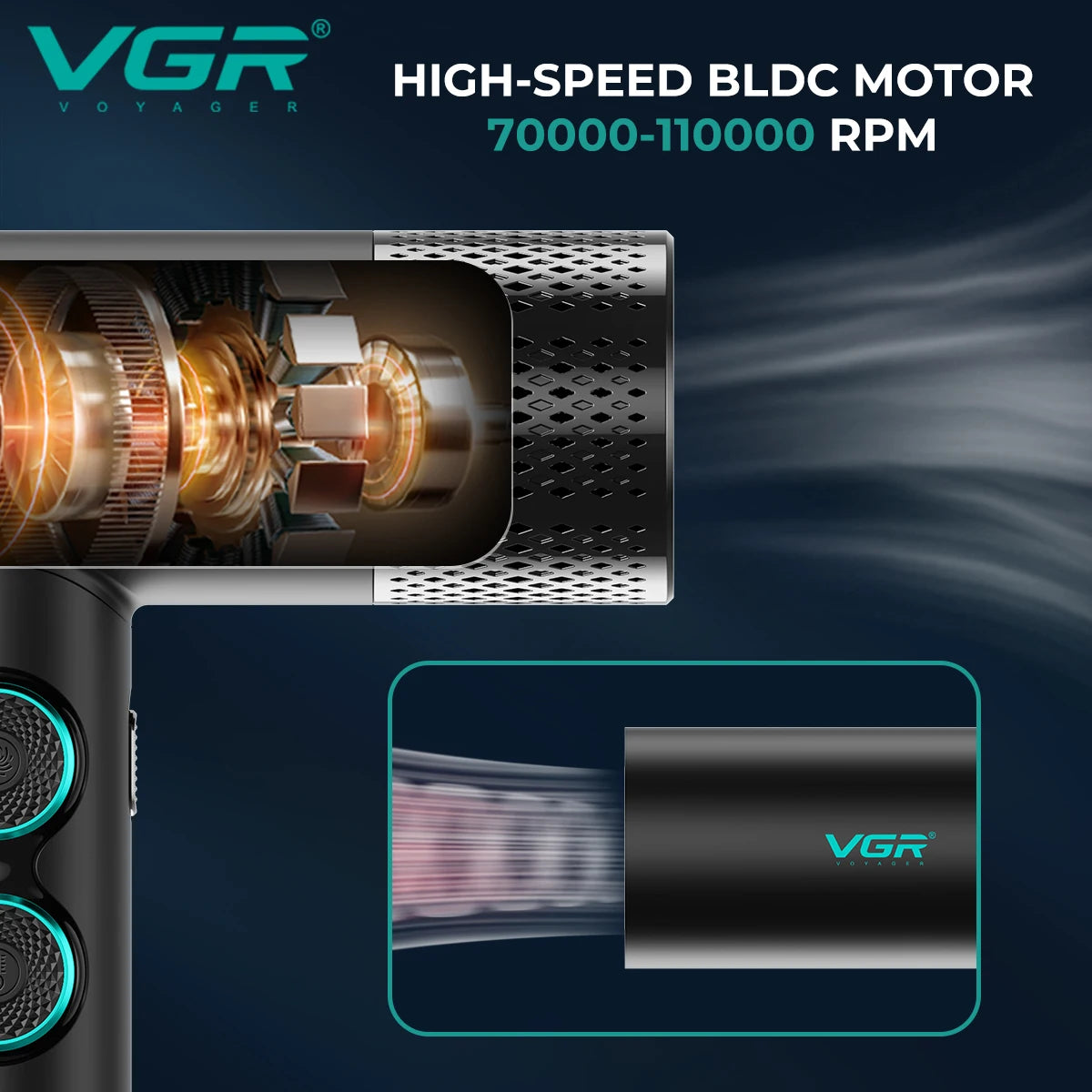 VGR Hair Dryer Professional Hot and Cold Adjustment 110000 RPM Hair Dryer Machine Powerful Hair Salon for Household Use V-401