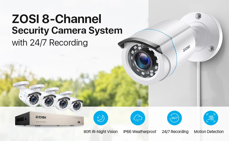 ZOSI 1080p 2MP Wired Home Security System – 8CH H.265+ DVR with 4/8 Outdoor Night Vision