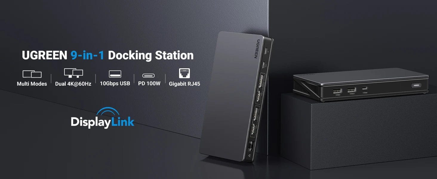 UGREEN 9‑in‑1 DisplayLink USB‑C Docking Station with Dual 4K60Hz