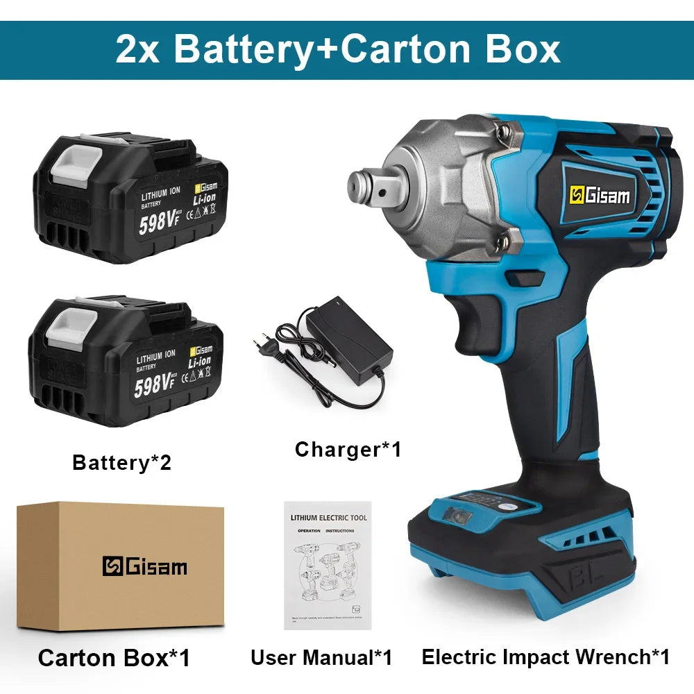 Gisam 1200N.m Brushless Impact Wrench 1/2" for Makita 18V