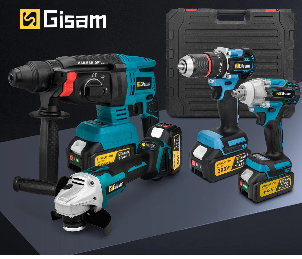 Gisam Brushless Power Tools Set for Makita 18V – Impact Wrench, Drill, Grinder, Hammer