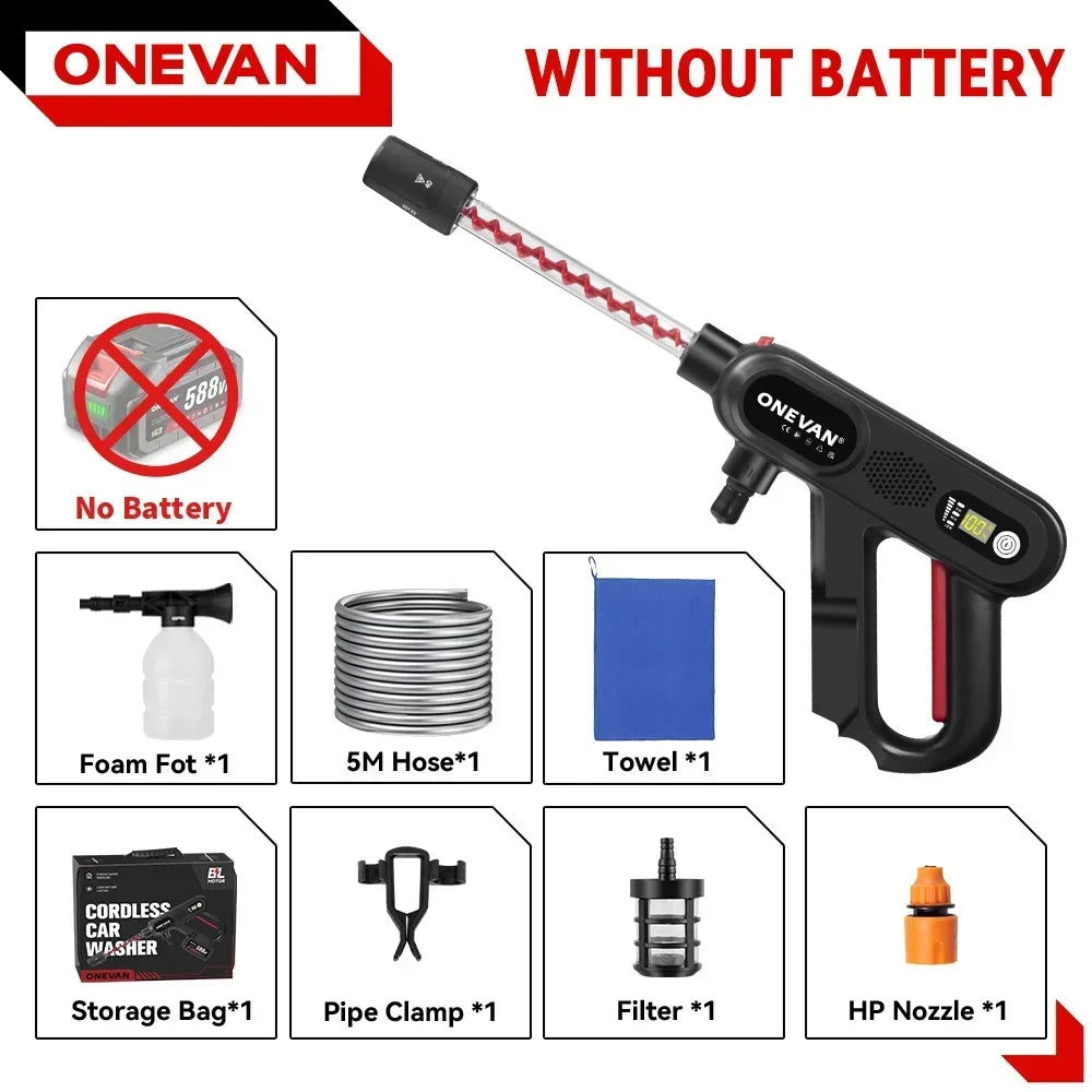 ONEVAN 220Bar Brushless High Pressure Car Washer Gun 5in1 3 Gear Spray Gun Garden Washing Power Tool For Makita 18V Battery Pin