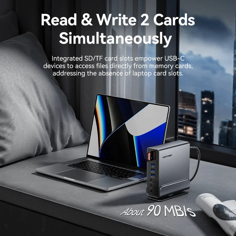 Vention USB‑C 15‑in‑1 Dock | Triple Monitor 4K 60Hz HDMI + DP, USB 3.2, PD 100W for MacBook & Windows