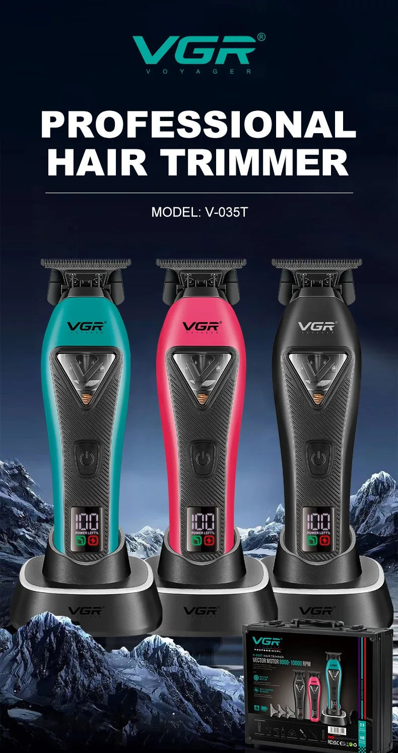 VGR Hair Trimmer Professional Hair Cutting Machine Cordless Barber Clipper Vector Motor Haircut Electric Trimmer for Men V-035C