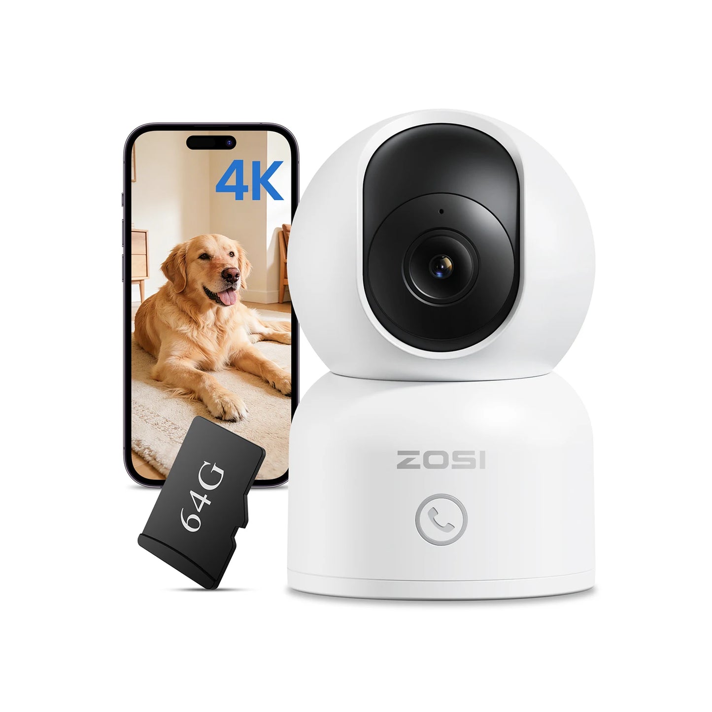 ZOSI C518 2K/4K Indoor Pan‑Tilt Smart WiFi Camera – 360° Baby & Pet Monitor with AI Human Tracking