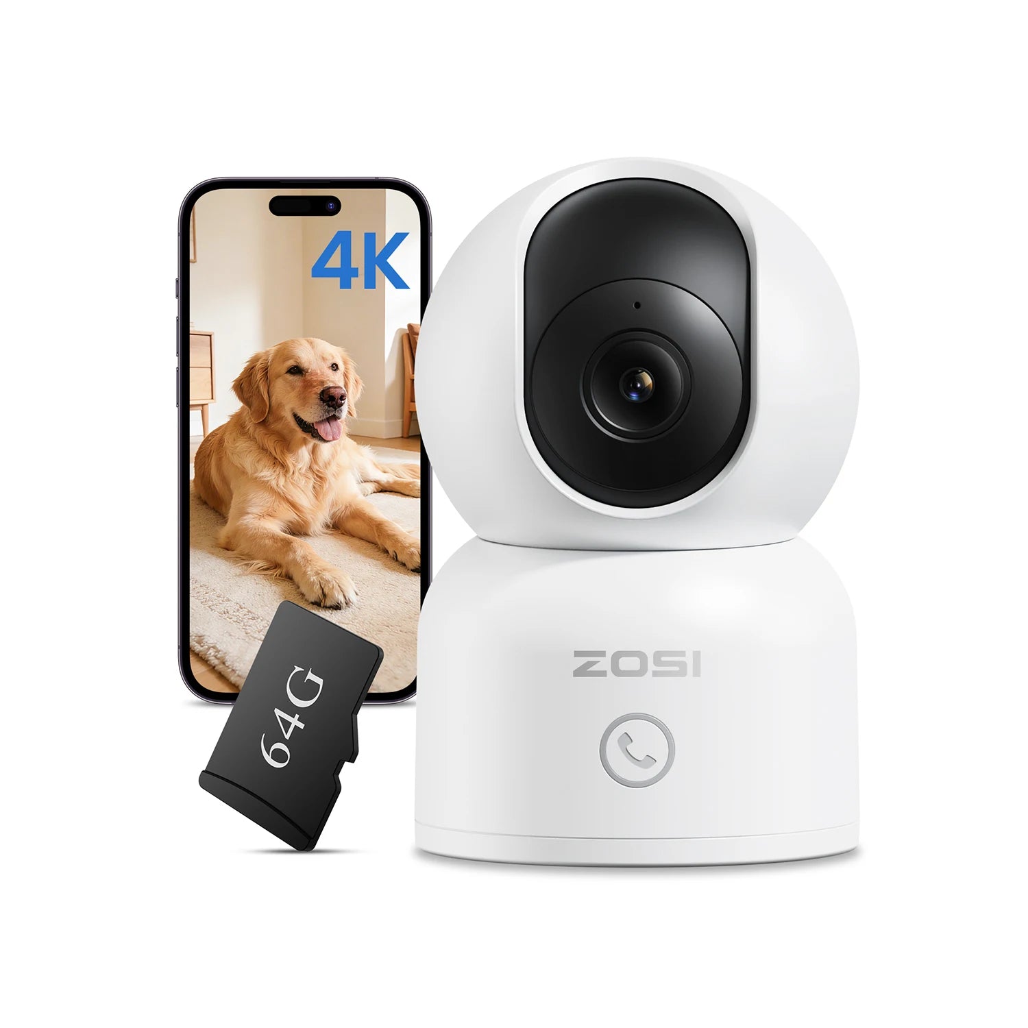 ZOSI C518 2K/4K Indoor Pan‑Tilt Smart WiFi Camera – 360° Baby & Pet Monitor with AI Human Tracking