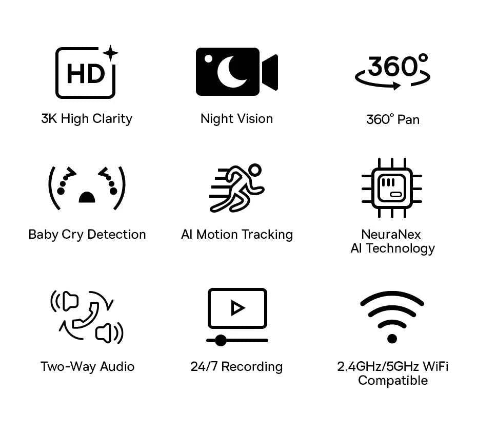 Baseus 5MP 3K WiFi IP Camera 2.4G/5G Wireless Indoor Security Protection Pan&Tilt 8x Digital Zoom Mini Cam Surveillance Cameras - Limetastore