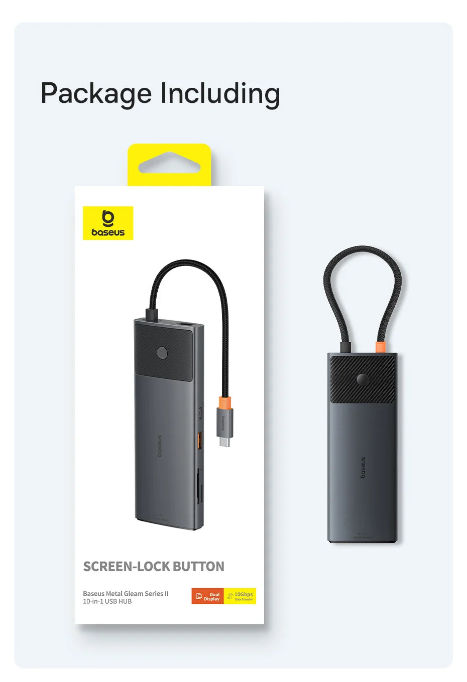 Baseus 10‑in‑1 USB‑C Hub | Dual HDMI 8K + 4K, USB 3.2 10Gbps, RJ45, SD/TF, PD 100W