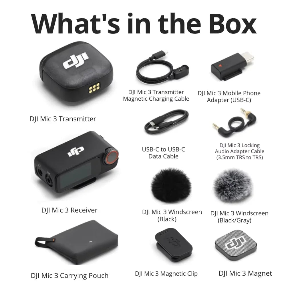 DJI Mic 3 – Wireless Lavalier Microphone System (1TX+1RX / 2TX+1RX Kits) with Charging Case, Adaptive Gain Control