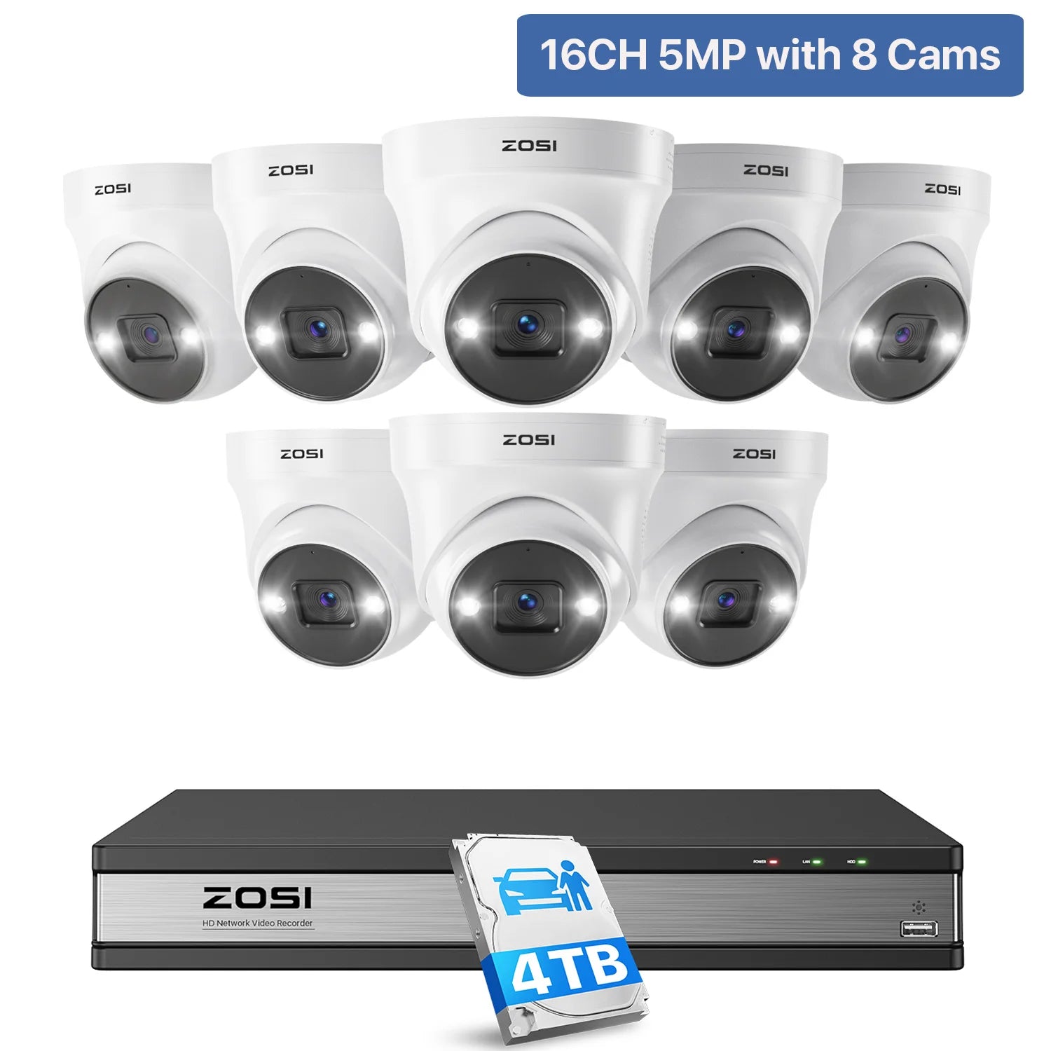 ZOSI 16CH 4K PoE Security Camera System – 8MP AI Detection IP Cameras | Waterproof 5MP/8MP