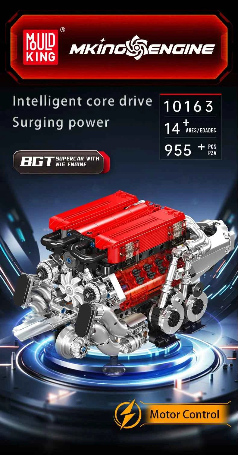 Mould King 10163 Motorized BGT Supercar W16 Engine Building Set - Limetastore