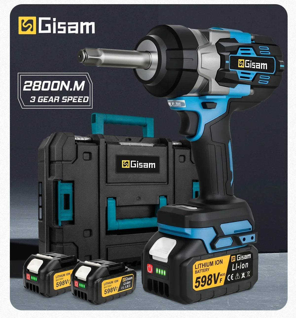 Gisam 2800N.m Brushless Extended Anvil Impact Wrench 1/2"