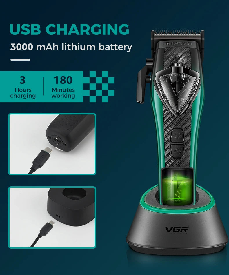 VGR Hair Trimmer Cordless Hair Cutting Machine Vector Motor 11000 RPM Electric Barber Adjustable Clipper Trimmer for Men V-883