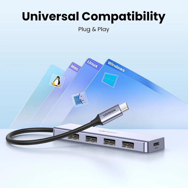 UGREEN USB‑C to USB 3.0 Hub | 4‑Port High‑Speed Splitter for MacBook, iPad & Samsung