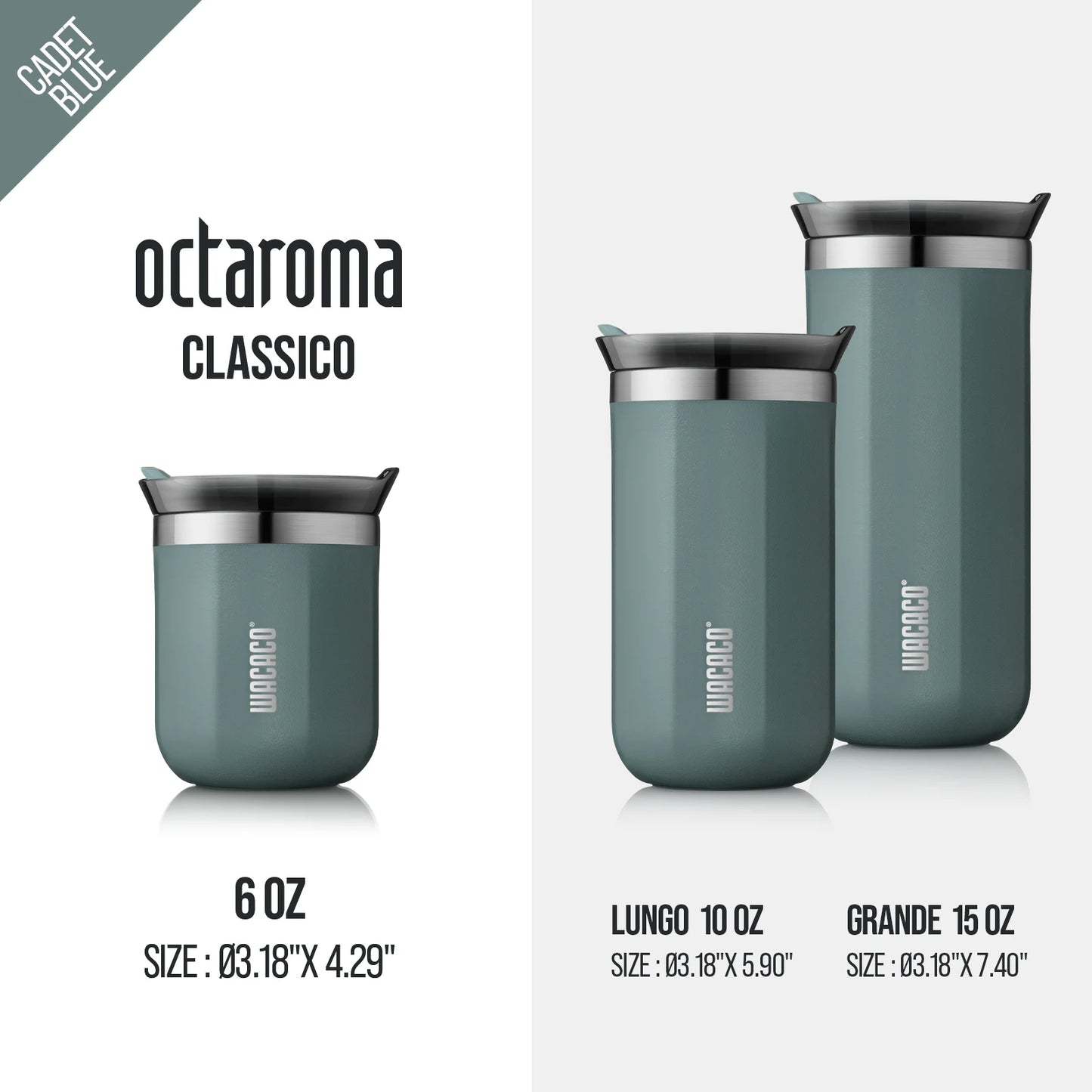 Wacaco Octaroma Vacuum Insulated Coffee Mug – Double-Wall Stainless Steel Travel Tumbler with Leak-Proof Lid, 6oz / 10oz / 15oz Thermal Cup