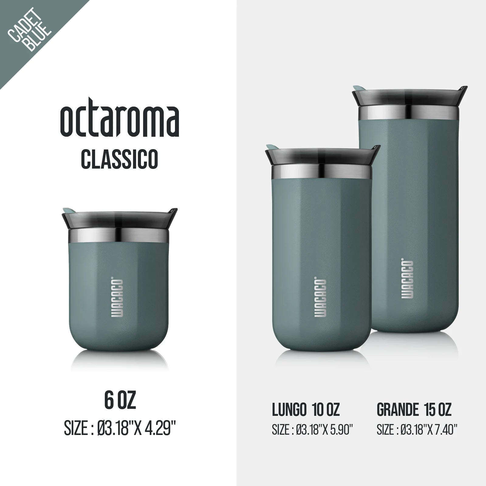 Wacaco Octaroma Vacuum Insulated Coffee Mug – Double-Wall Stainless Steel Travel Tumbler with Leak-Proof Lid, 6oz / 10oz / 15oz Thermal Cup