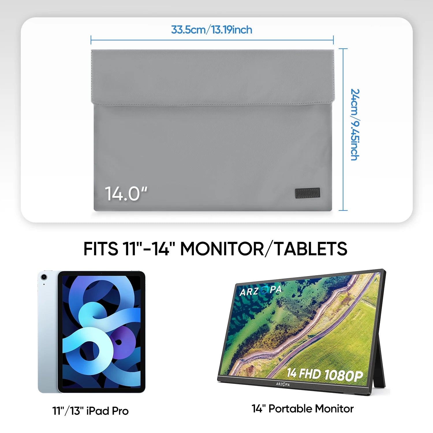 ARZOPA Laptop & Portable Monitor Sleeve | 14'' / 16.1'' / 17.3'' Waterproof Carry Bag