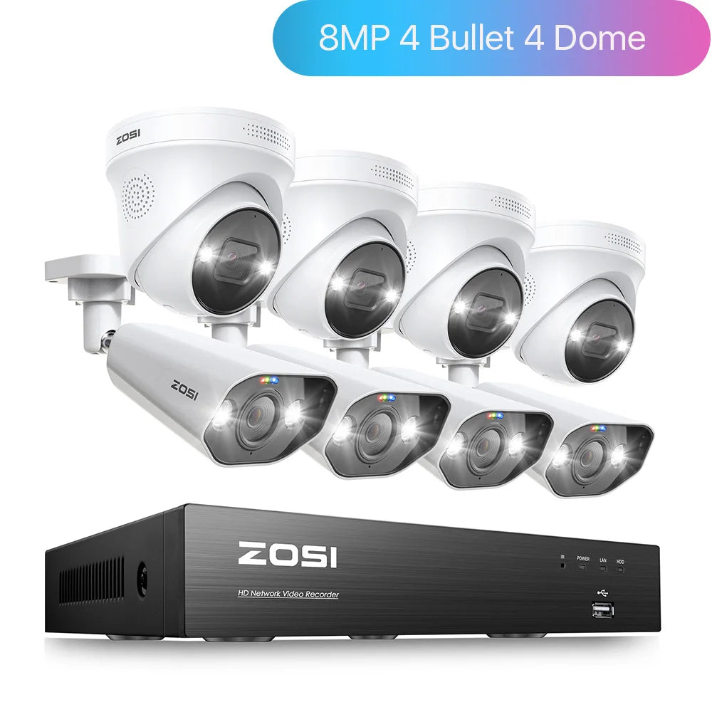 ZOSI 4K 8MP PoE Security Camera System – AI Human/Vehicle Detection