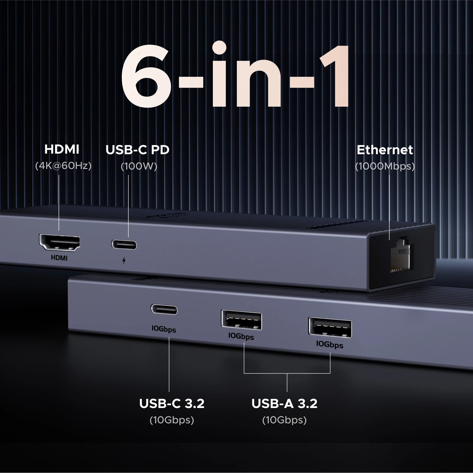 UGREEN 6‑in‑1 USB‑C Hub with 4K60Hz HDMI, 10Gbps USB‑A & USB‑C Data Ports