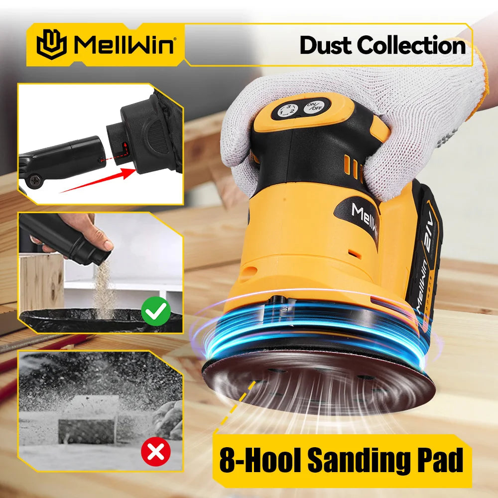 MELLWIN 125MM Electric Orbital Sander 3 Speeds Adjustable Cordless Grinding Sanding Polishing Machine For Makita 18V Battery Pin - Limetastore