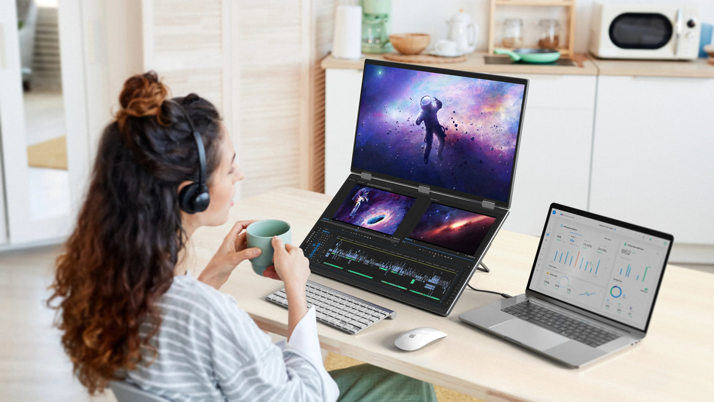 UPERFECT 100Hz Dual Screen Monitor 18.5" Laptop Folding Display w/ USB C Mini HDMI VESA Stand for Mac Phone Desktop - Limetastore