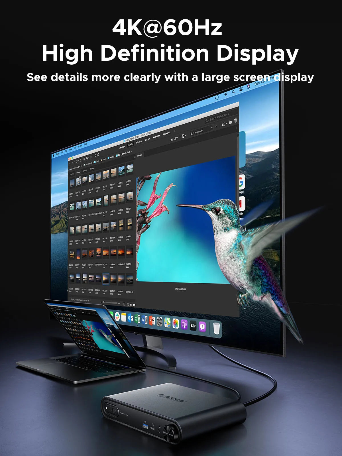 ORICO 10‑in‑1 USB‑C Docking Station with M.2 NVMe/SATA SSD Enclosure, 4K60Hz HDMI, PD100W